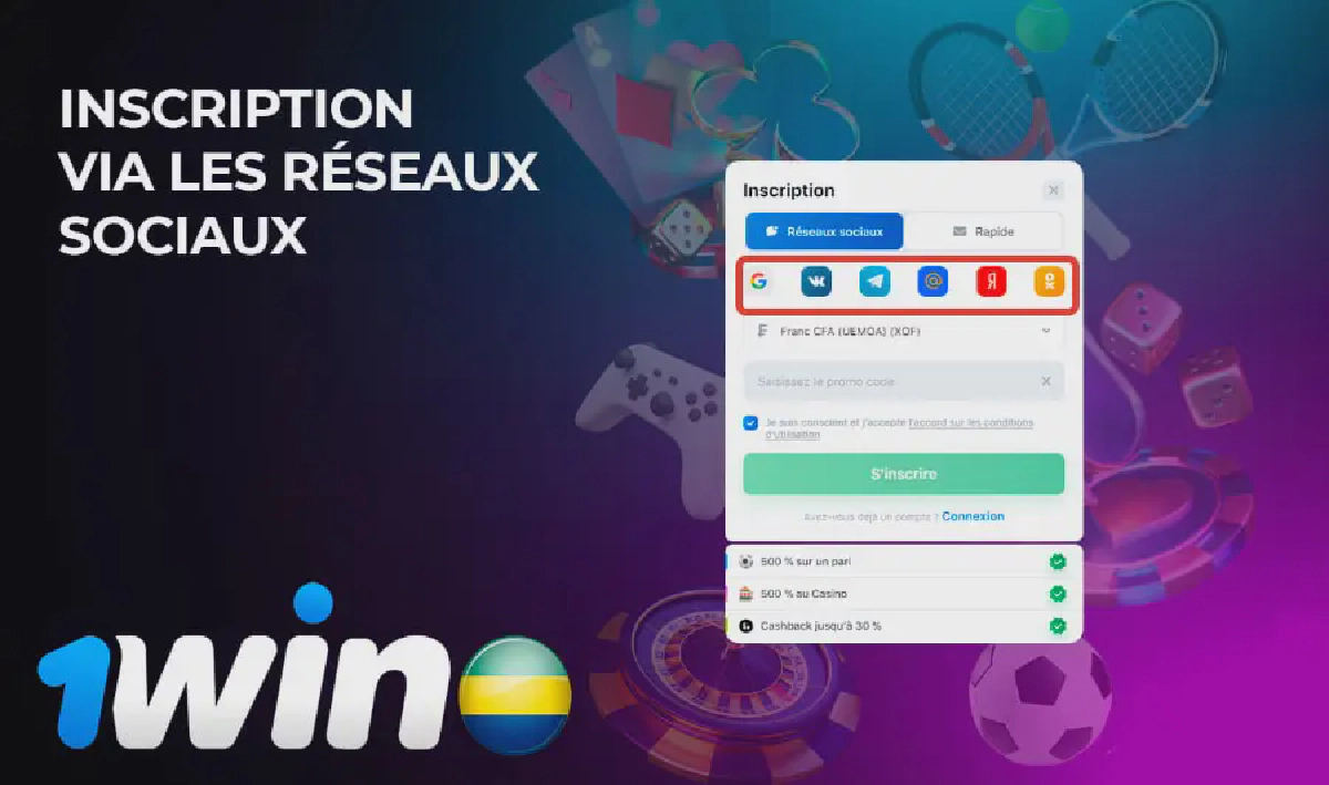 “Inscription 1win via réseaux sociaux”